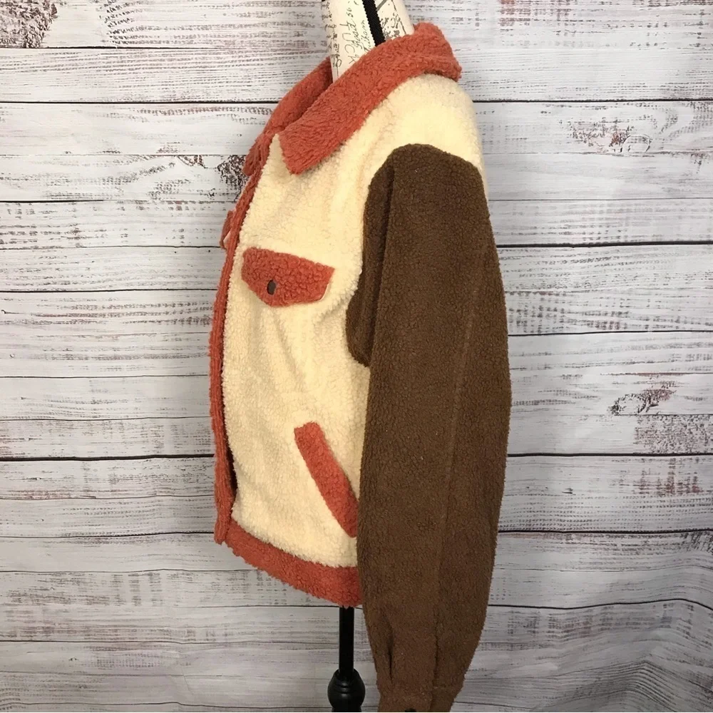 Emory Park color block teddy bear long sleeve size small popover full zip jacket